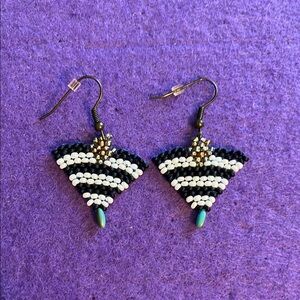 Elegant Black and White Beaded Earrings